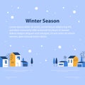 Winter season in small town, tiny village view, snowy sky, row of residential houses, beautiful neighborhood Royalty Free Stock Photo