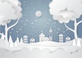 Winter season with snowflake and santa in town. Vector illustration of Merry Christmas Royalty Free Stock Photo