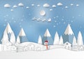 Winter season with snowflake and santa in town. Vector illustration of Merry Christmas Royalty Free Stock Photo