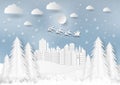 Winter season with snowflake and santa in town. Vector illustration of Merry Christmas Royalty Free Stock Photo