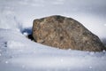 Winter season snowy ground texture glittering in sunlight with isolated rock starring out Royalty Free Stock Photo