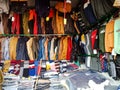 winter season special men fashion jackets hanging at garment store during cold weather in India dec 2019 Royalty Free Stock Photo