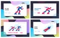 Winter Season Sport Recreation Skeleton and Speed Skating Website Landing Page. Sportsman and Sportswoman