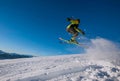 2021 winter season start skier on the ski slope jumping Royalty Free Stock Photo