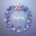 Winter seasonal Christmas background. Christmas holiday realistic decorative wreath.