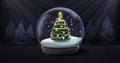 Christmas tree snowball snowfall in dark night forest animation