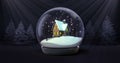 Wooden house snowball snowfall in dark night forest animation