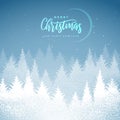 Winter seasonal holiday Christmas background. Christmas greeting card with winter forest.