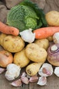 Winter seasonal vegetables collection including potatoes, parsnips, swede and carrots