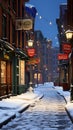 Winter Serenity: Boston Street View in Snow
