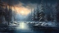 Winter Serenity: A Handcrafted Painting Of Tranquil Wilderness