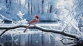 Winter Serenity: Little Red Bird in a Snowy Landscape Royalty Free Stock Photo