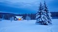 Winter Serenity: Snow-Covered Pine Trees and House at Night Collection Royalty Free Stock Photo