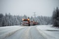 Winter service vehicles cleaning road with snowplows