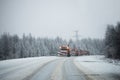 Winter service vehicles cleaning road with snowplows