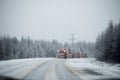 Winter service vehicles cleaning road with snowplows