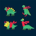 Winter set of cute Dinosaurs. Cute cartoon illustrations of wild animals. Vector Dinosaur poster collection for kids Royalty Free Stock Photo