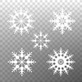 Winter set of white snowflakes isolated on transparent background. Snowflake icons. Snowflakes collection for design Christmas Royalty Free Stock Photo