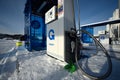 Digerneset, Norway - February 10, 2024: Gasum - Natural LGB gas filling station for trucks. View of the distributor.