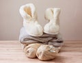 Winter sheepskin slippers (Selective focus)