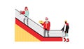 Winter Shopping illustration. Group of people on the escalator with Christmas gifts