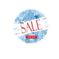 Winter shopping sale banner with lettering. Snow background. Holiday sale with snowflakes blob over white background