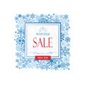 Winter shopping sale banner with lettering. Snow frame background.