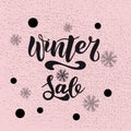 Winter shopping sale flyer template with lettering. Trendy cute background. Poster, card, label, banner design.