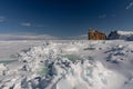 Winter shot of the majestic Perce Rock. Royalty Free Stock Photo