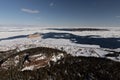 Winter shot of the Town of Perce from atop Mount Sainte-Anne. Royalty Free Stock Photo