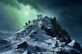 sport landscape snow blizzard winter mountain hiking nature adventure group. Generative AI. Royalty Free Stock Photo