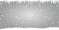 Winter silver banner with icicles. Fallen snowflakes. Royalty Free Stock Photo