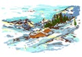 Winter Sketch Farm Landscape