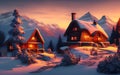 Winter ski chalet and cabin in snow mountain. Generative Al Illustration Royalty Free Stock Photo