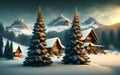 Winter ski chalet and cabin in snow mountain. Generative Al Illustration Royalty Free Stock Photo