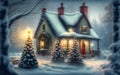 Winter ski chalet and cabin in snow mountain. Generative Al Illustration Royalty Free Stock Photo