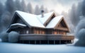 Winter ski chalet and cabin in snow mountain. Generative Al Illustration Royalty Free Stock Photo