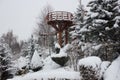 Winter ski chalet and cabin in snow mountain