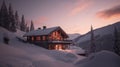 Winter Ski Chalet and Cabin in Snow Mountain Landscape in Tyrol Austria Royalty Free Stock Photo