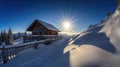 Winter Ski Chalet and Cabin in Snow Mountain Landscape in Tyrol Austria Royalty Free Stock Photo