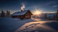 Winter Ski Chalet and Cabin in Snow Mountain Landscape in Tyrol Austria Royalty Free Stock Photo