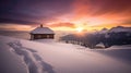 Winter Ski Chalet and Cabin in Snow Mountain Landscape in Tyrol Austria Royalty Free Stock Photo