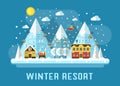 Winter Ski Resort Flat Landscape Royalty Free Stock Photo