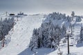 Winter ski resort,people skiing. Uludag Mountain, Bursa, Turkey Royalty Free Stock Photo