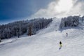 Winter ski resort,ski lift,people skiing. Uludag Mountain, Bursa, Turkey Royalty Free Stock Photo