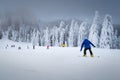 Winter ski resort with skiers and snowboarders, Transylvania, Romania