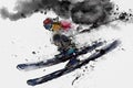 Winter skiing ink painting