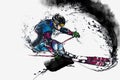 Winter skiing ink painting