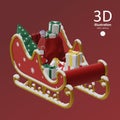 Winter sleigh full of christmas gifts 3d icon isolated Royalty Free Stock Photo