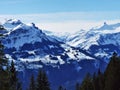 Winter and snow on the Alpine peaks in the mountain range Glarus Alps Royalty Free Stock Photo